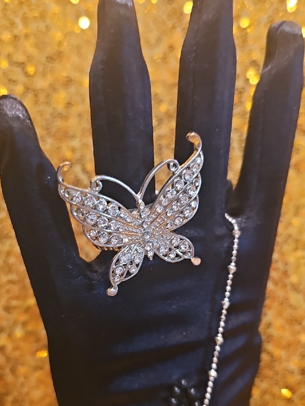 Silver Butterfly Safety Pin Bling Rhinestone Jewelry Set - Picture 3 of 5